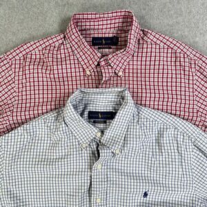 Ralph Lauren Performance Shirt Mens Large Check Long Sleeve Button Down Lot of 2